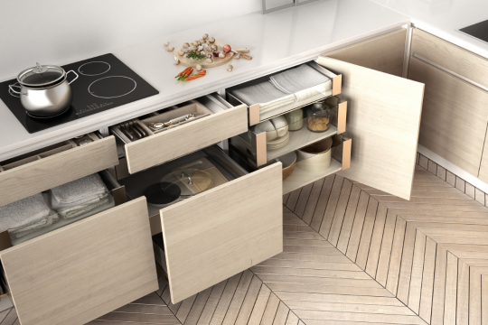 Cách chia ngăn tủ bếp thông minh: Tối ưu không gian & Sắp xếp khoa học