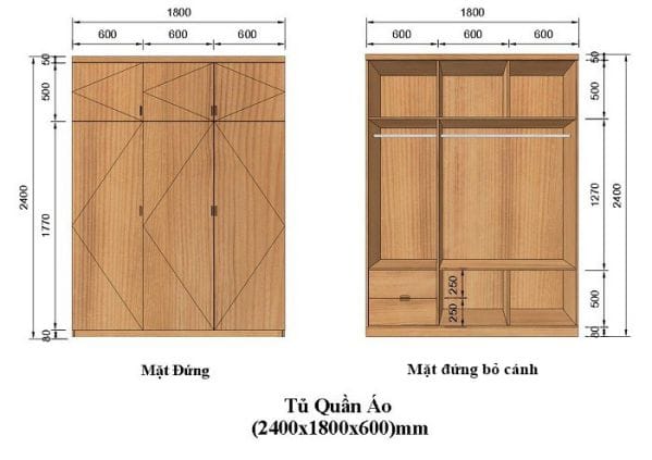 Kích thước tủ quần áo tiêu chuẩn