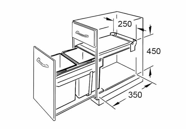 kích thước thùng rác âm tủ