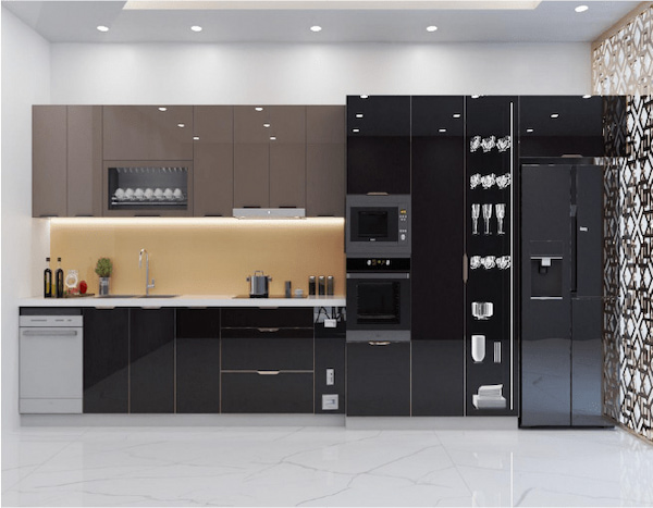 tủ bếp inox cánh kính