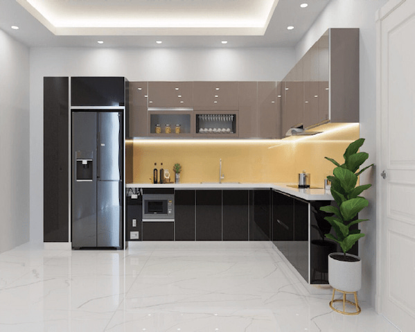 tủ bếp inox cánh kính