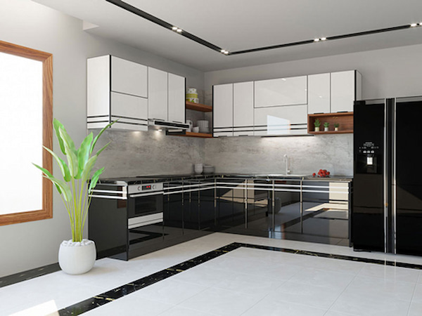 tủ bếp inox cánh kính