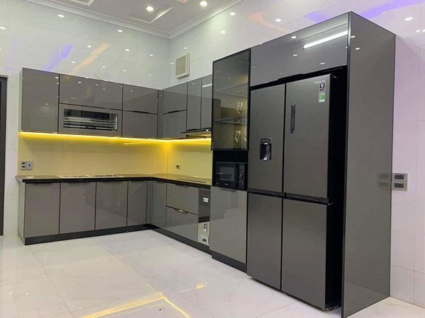 tủ bếp inox cánh kính