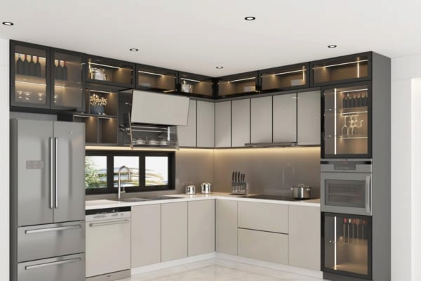 tủ bếp inox cánh kính