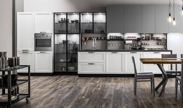 tủ bếp inox cánh kính